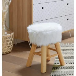 Atmosphera Bijzet/zit krukje Oslo - hout/stof - wit - H42 cm