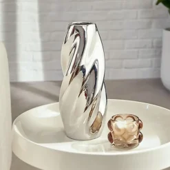 Atmosphera Bloemenvaas Silver Sky - zilver - keramiek - H28 cm