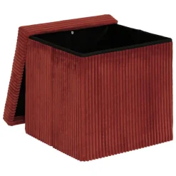 Atmosphera Hocker/poef Ribcord opvouwbaar - donkerrood - 38x38cm