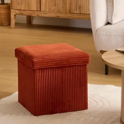 Atmosphera Hocker/poef Ribcord opvouwbaar - donkerrood - 38x38cm