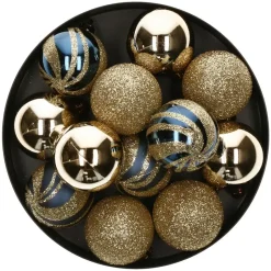 Atmosphera Kerstballen - 12st - kunststof - goud-blauw - 4cm