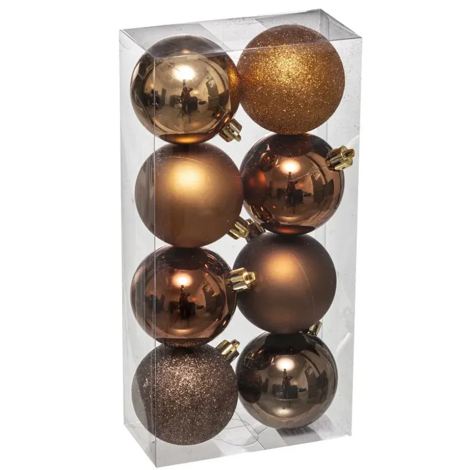 Atmosphera kerstballen - 8x stuks - brons - kunststof - 7 cm