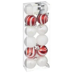 Atmosphera kerstballen 12x -kunststof - parelmoer wit/rood - 4 cm