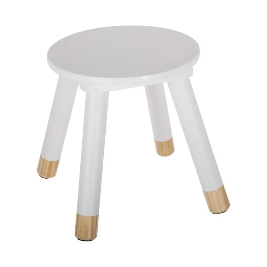 Atmosphera Kinder bijzet krukje - ivoor wit - hout - D24 x H27 cm