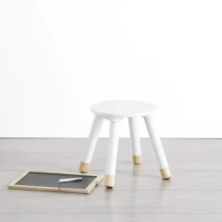 Atmosphera Kinder bijzet krukje - ivoor wit - hout - D24 x H27 cm