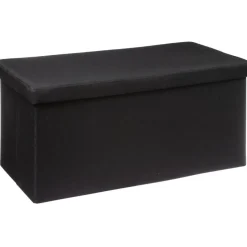 Atmosphera Poef/hocker - opbergbox - zwart - PU/MDF - 31 x 31 cm