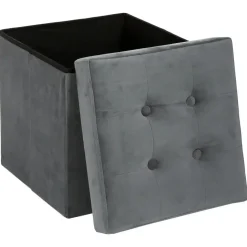 Atmosphera Poef/hocker - opbergbox - zilvergrijs - PU/MDF - 38 x 38 cm