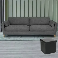 Atmosphera Poef/Hocker - opbergbox - zwart - pvc/mdf - 38 x 38 cm