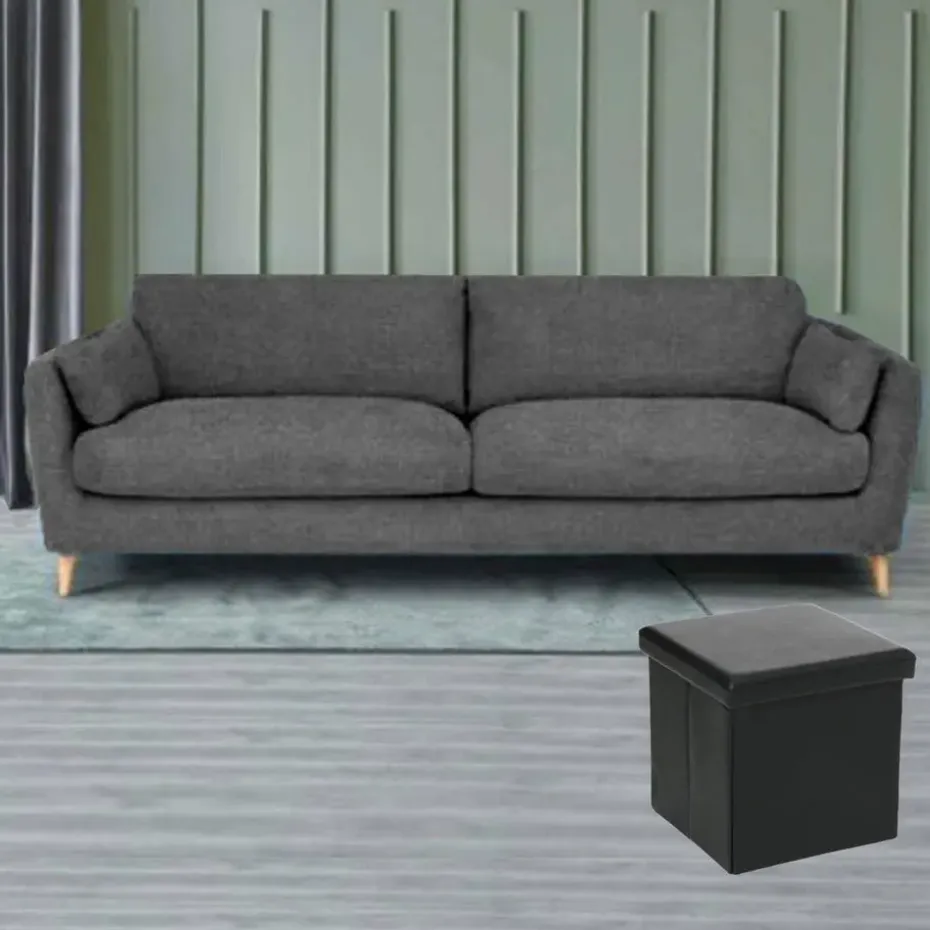 Atmosphera Poef/Hocker - opbergbox - zwart - pvc/mdf - 38 x 38 cm