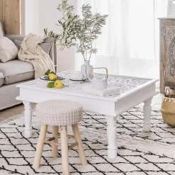 Atmosphera Ribcord krukje - beige - hout/stof - D31 x H43 cm