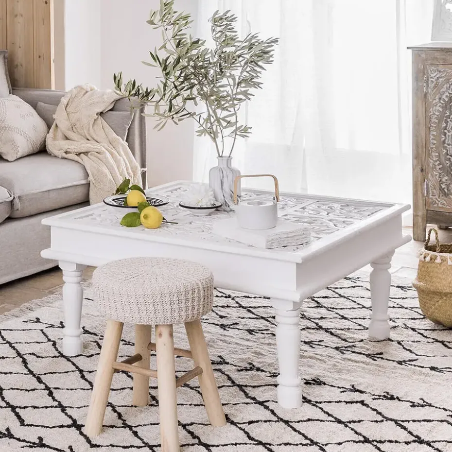 Atmosphera Ribcord krukje - beige - hout/stof - D31 x H43 cm