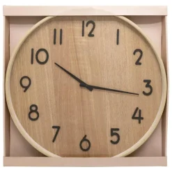 Atmosphera Wandklok/muur klok - Woody - Dia 55 cm - hout - beige