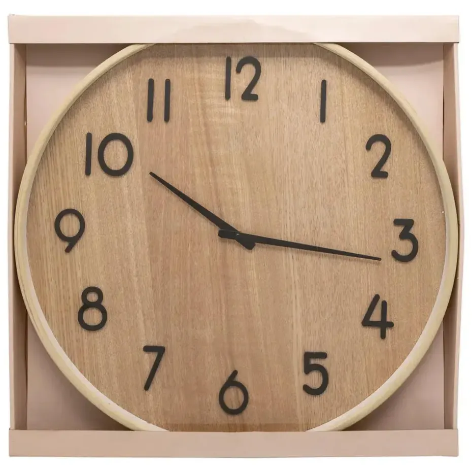 Atmosphera Wandklok/muur klok - Woody - Dia 55 cm - hout - beige