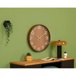 Atmosphera Wandklok/muur klok - Woody - Dia 55 cm - hout - bruin