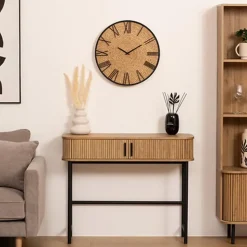 Atmosphera Wandklok/muur klok Mumbai - D50 cm - metaal/jute