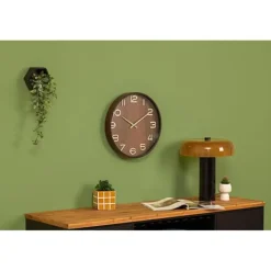 Atmosphera Wandklok/muur klok - Woody - Dia 38 cm - hout - bruin