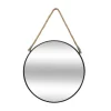 Atmosphera Wandspiegel - rond - zwart - met touw - metaal - 38 cm