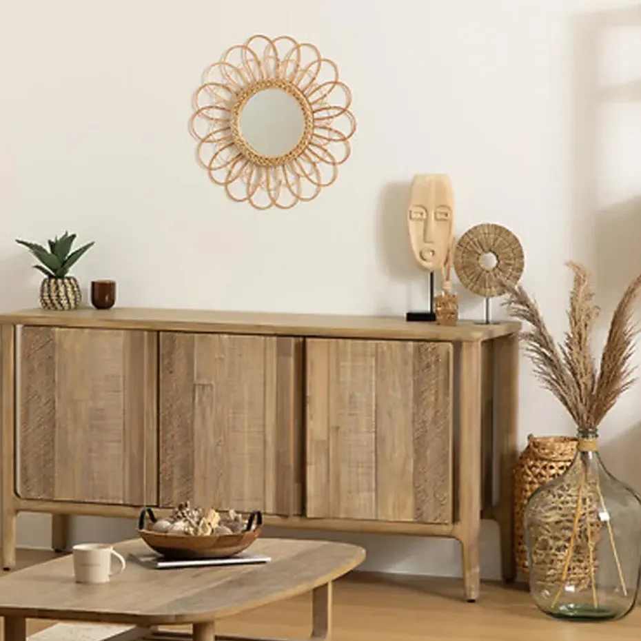 Atmosphera Wandspiegel Caya - Boho/ibiza stijl - rotan - 56 cm