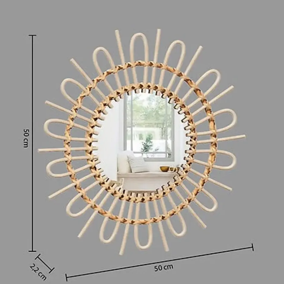 Atmosphera Wandspiegel Sun - Boho/ibiza stijl - rotan - 50 cm