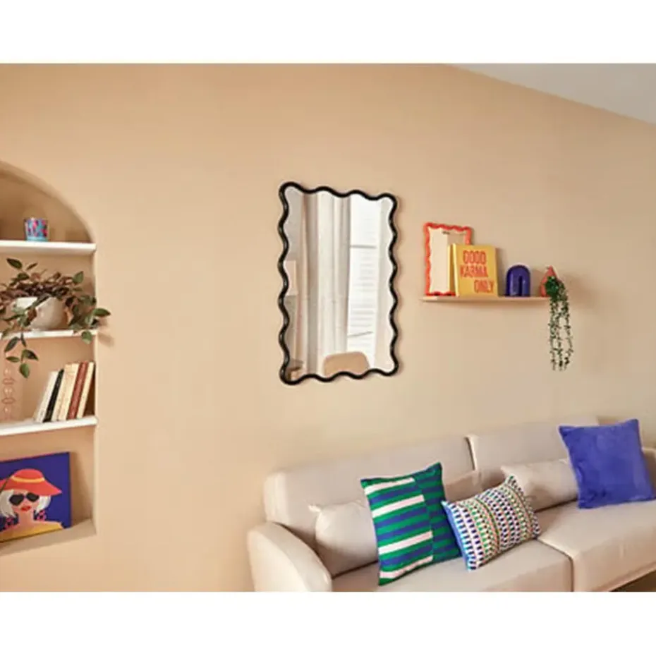 Atmosphera Wandspiegel Waves - zwart - 89 x 59 cm - kunststof