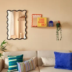 Atmosphera Wandspiegel Waves - zwart - 89 x 59 cm - kunststof