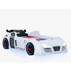 Autobed - Racebed - Met LED en sounds - V8 Sport - 239x127x72 cm - Wit