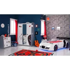 Autobed - Racebed - Met LED en sounds - V8 Sport - 239x127x72 cm - Wit