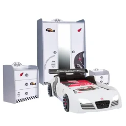 Autobed - Racebed - Met LED en sounds - V8 Sport - 239x127x72 cm - Wit