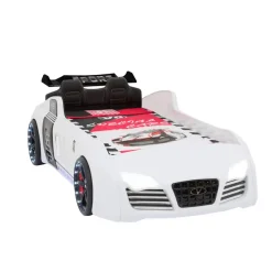 Autobed - Racebed - Met LED en sounds - V8 Sport - 239x127x72 cm - Wit