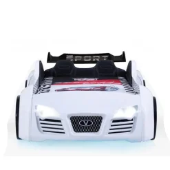 Autobed - Racebed - Met LED en sounds - V8 Sport - 239x127x72 cm - Wit