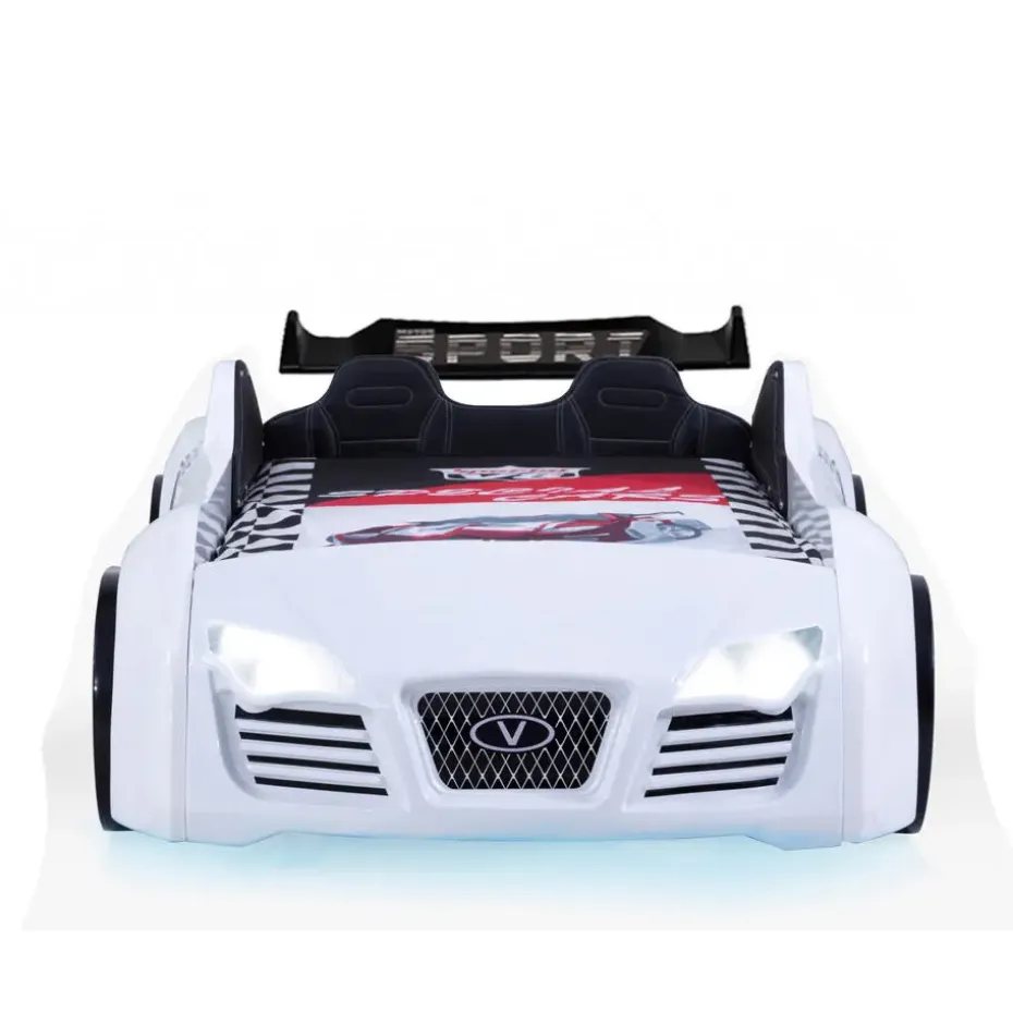Autobed - Racebed - Met LED en sounds - V8 Sport - 239x127x72 cm - Wit