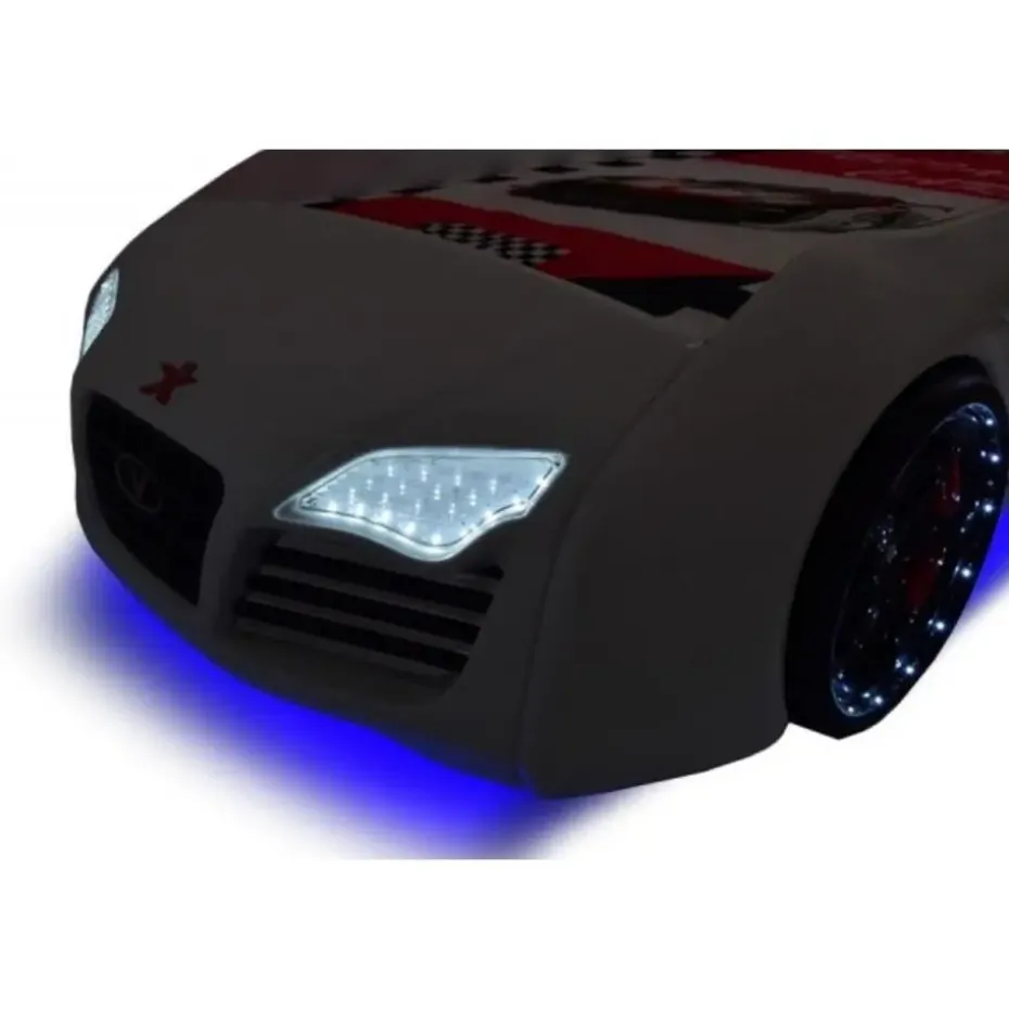 Autobed - Racebed - Met LED en sounds - V8 Sport - 239x127x72 cm - Wit