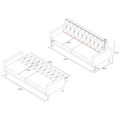Avon - Slaapbank 3-zits in lichtgrijze stof