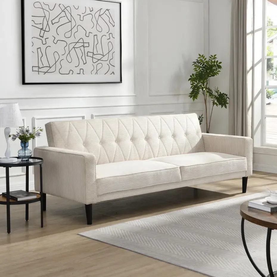 Avon - 3-zits slaapbank in crèmekleurige stof