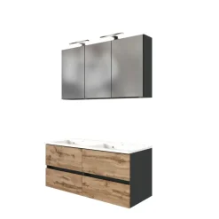 Badkamercombinatie Luna 2-delig 120cm - grafiet/eik