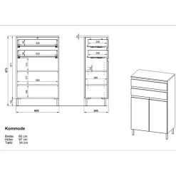 Badkamerkast Torres 60cm met 2 deuren & 2 lades - eikdecor/wit