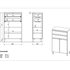 Badkamerkast Torres 60cm met 2 deuren & 2 lades - eikdecor/wit
