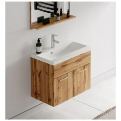 Badplaats Badkamermeubel Montreal 60 x 35 cm – Eiken – Wastafel met Onderkast