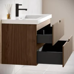 Badplaats Badkamermeubel Set Thermis 100cm - Walnoot Bruin - Badmeubel met