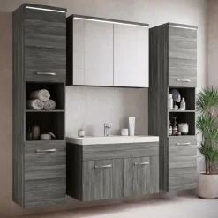 Badplaats Badkamermeubel Set Paso XL 80 x 40 cm - Grijs Eiken - Badmeubel met