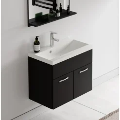 Badplaats Badkamermeubel Montreal Set 02 60 x 35 cm - Mat zwart - Badmeubel met