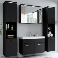 Badplaats Badkamermeubel Set Paso XL 80 cm - Mat Zwart - Badmeubel met