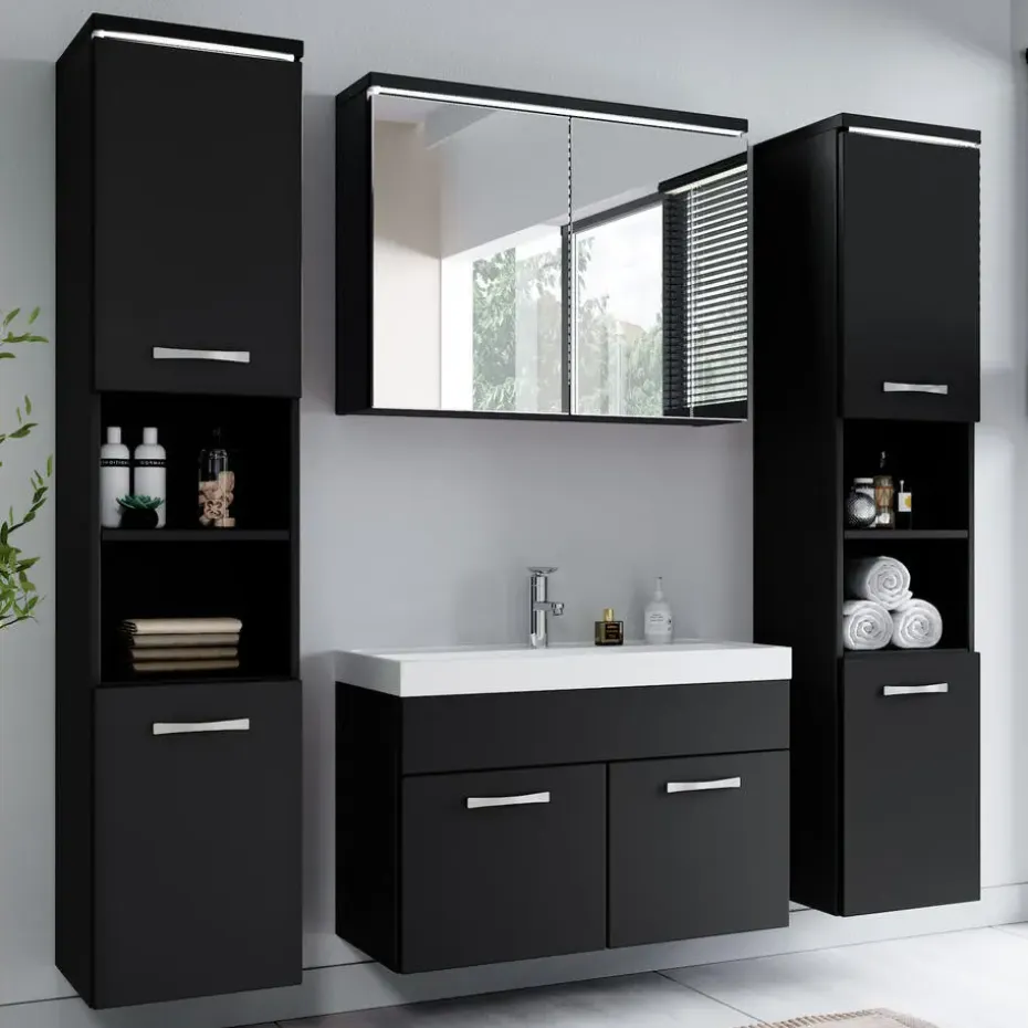 Badplaats Badkamermeubel Set Paso XL 80 cm - Mat Zwart - Badmeubel met