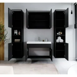 Badplaats Badkamermeubel Set Paso XL 80 cm - Mat Zwart - Badmeubel met