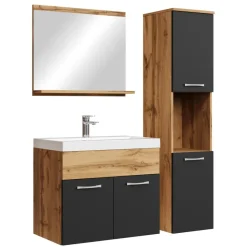 Badplaats Badkamermeubel Set Montreal 60 x 35 cm - Eiken met Zwart - Badmeubel