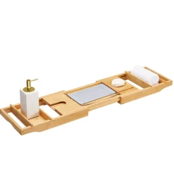 Badplank met Boekenhouder – Uitschuifbare Bad Brug – 75 tot 109 cm Breed