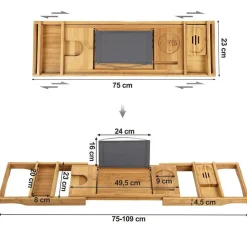 Badplank met Boekenhouder – Uitschuifbare Bad Brug – 75 tot 109 cm Breed
