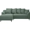 Bank Elsa met chaise longue links - stof Eden - saliegroen