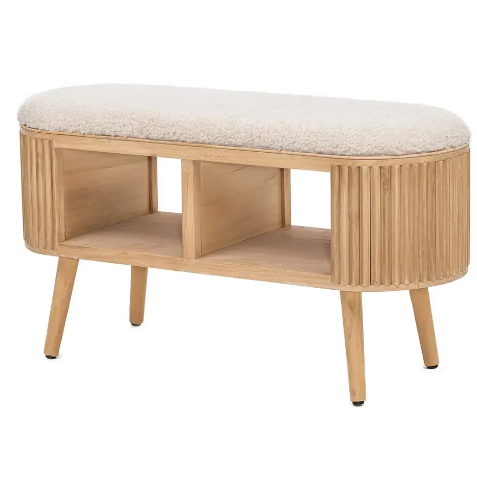 Bank met opbergruimte in grenen en witte lussen