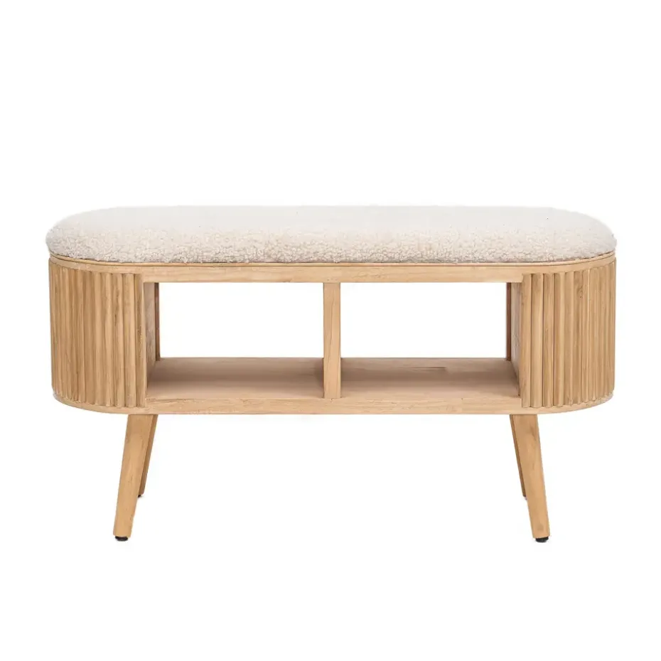 Bank met opbergruimte in grenen en witte lussen